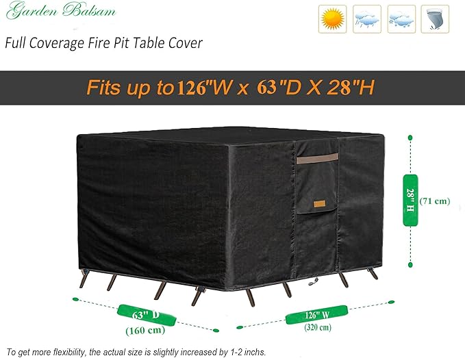 600D Heavy Duty Waterproof Patio Furniture Covers UV Resistant Rectangular Outdoor Table and Chair Covers 126" Wx 63" D x 28" H Black