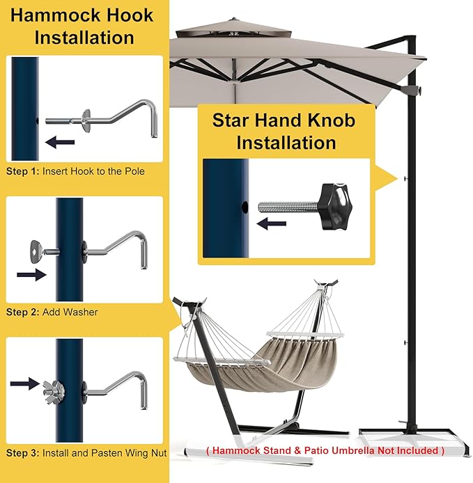 Replacement Hammock Hooks & Hand Knobs Kit 8 Pcs, Heavy Duty Hooks Fit 3/8" Diameter 1-1/4 to 2" Long Hole, M8 x 40mm Star Hand Knobs, Hammock Combo Hooks Kit for Garden Patio Home