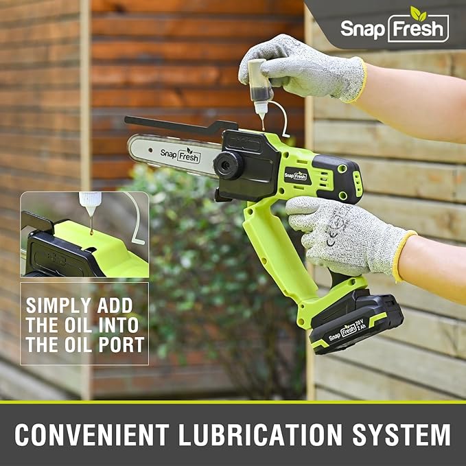 SnapFresh Mini Chainsaw Cordless 5” & 6”, 20V Electric Handheld Chainsaws with 2.0Ah Battery & Fast Charger, Lightweight Battery Powered Saw with 2 Chains for Wood Cutting & Branch Trimming