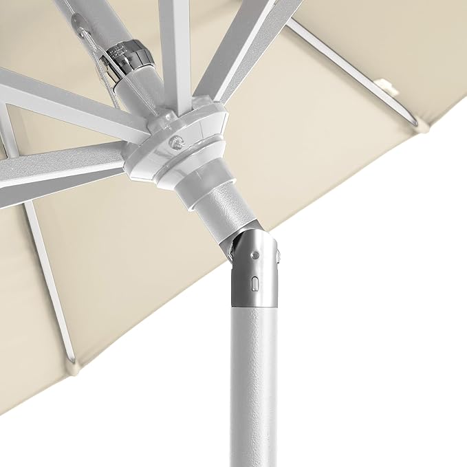California Umbrella 12-Year-Non-Fading, 9Ft Premium Sunbrella Patio Umbrella, Hand-Crank, Button-Tilt, White Frame, Canvas Fabric