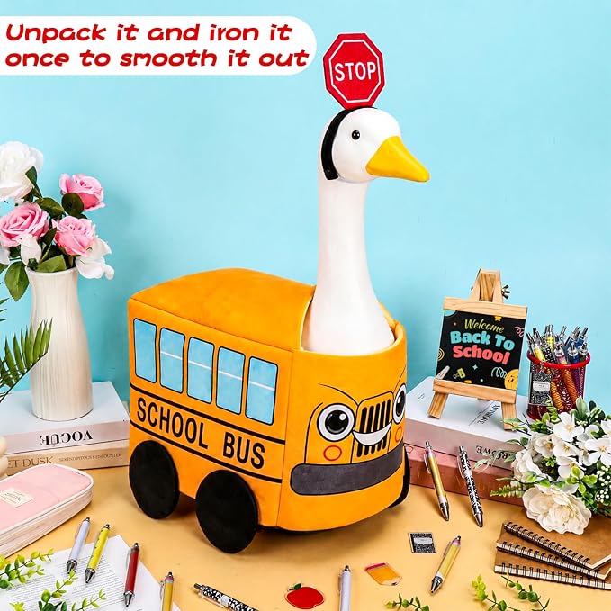 2 Pcs Back to School Porch Goose Outfits - 23" School Bus Goose Clothes for Plastic Garden Statue School Classroom Outdoor Garden Yard Patio Art Decor