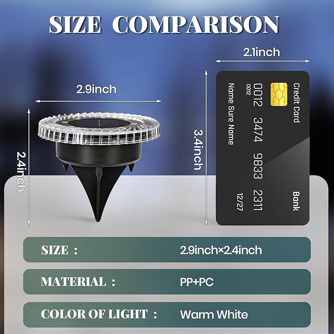 PATIOWIN 20 Pack Small Solar Ground Lights, Pathway Lights Waterproof, Outdoor Solar Light for Garden, Driveway, Walkway, Backyard (Warm White)