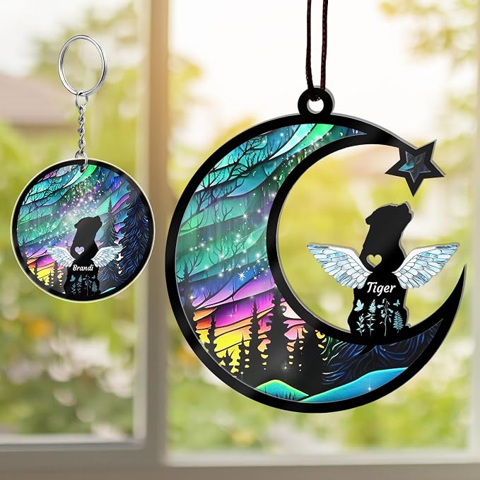 Personalized Dog Memorial Suncatcher, Pet Sympathy Gifts - Custom Dog Pass Away Gifts with Name Date