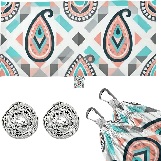 Paisley Geometric Outdoor Hammocks with Tree Straps Fabric Hammock for Camping & Hiking Essential