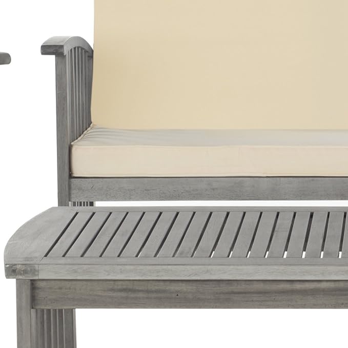 SAFAVIEH Outdoor Collection Rocklin Grey Wash/ Beige 4-Piece Conversation Patio Set with Cushions