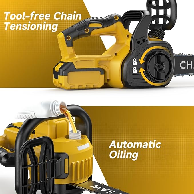 14-Inch Brushless Electric Chainsaw, Cordless Battery Powered Chain Saw Compatible with Dewalt 20V Battery with LCD Display, Auto Oiler, for Wood/Tree Cutting Pruning, Tool Only (Battery Not Included)