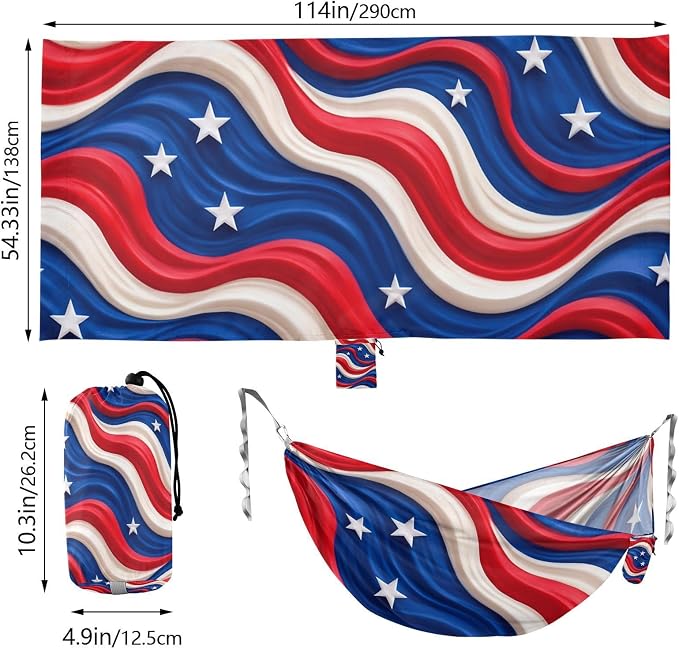 4th_July_Flags_Liquid_Pattern Outdoor Hammock Foldable Fabric Hammock for Patio Backyard Lounge Base