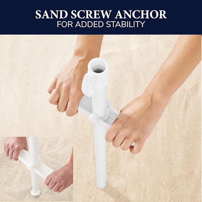 7 ft Beach Umbrella with Sand Anchor & Tilt, UV 50+ Protection Outdoor Sunshade Umbrella with Carry Bag,Blue Polyester Fabric with Silver Coating, Blue