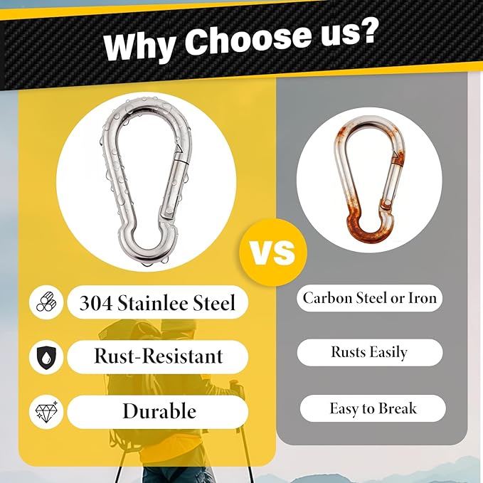 Cyfie 304 Stainless Steel Carabiner Clips Keychain, 4 Packs 2.75 Inch Large Heavy Duty Spring Snap Clip Hooks for Water Bottle, Hammocks, Swing, Camping, Hiking, Outdoors Activities