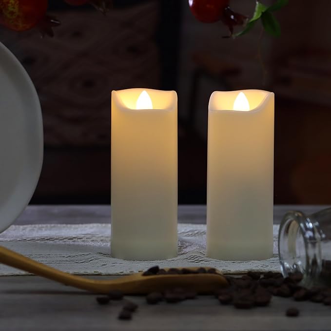 QIDEA 2”X5” Outdoor Waterproof Flameless Candles with Timer, Battery Operated Flickering Led Pillar Candles, Electric Plastic Fake Candles for Home Garden Wedding Halloween Xmas Decorations 4 Pack