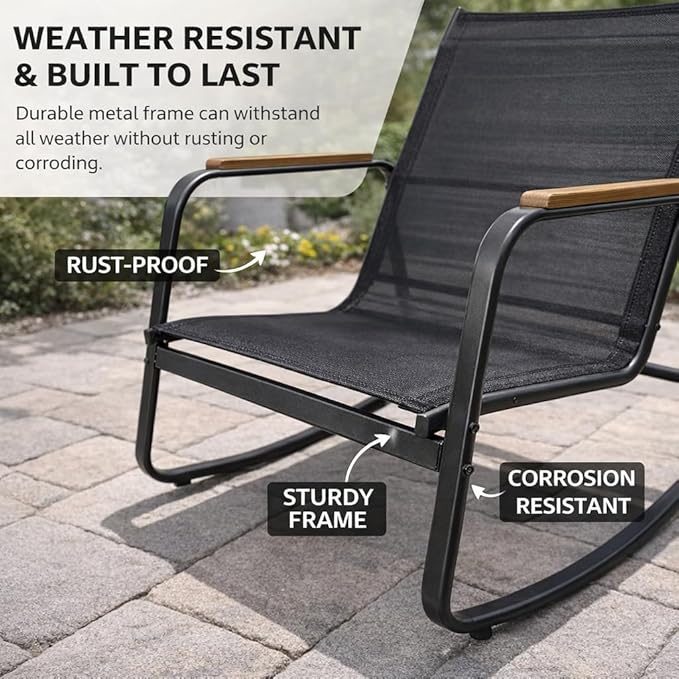 Kozyard 4-Piece Outdoor Patio Furniture Set with Textilene Chairs, Metal Conversation Set, Tempered Glass Coffee Table, Powder-Coated Steel Frame for Garden, Poolside, Backyard Black