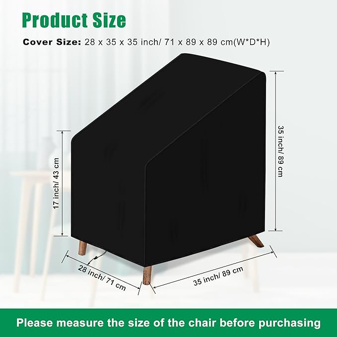 Outdoor Chair Cover Waterproof, High Back Stackable Patio Chair Cover for Lawn Furniture for Protecting (Black, 28Wx35Dx35H)