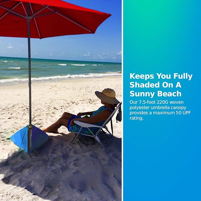 BEACHBUB ALL-IN-ONE BEACH UMBRELLA SYSTEM. Includes ULTRA Base (compliant with the ASTM F3681-24 Beach Umbrella Safety Standard). (Bold Breaker Red)