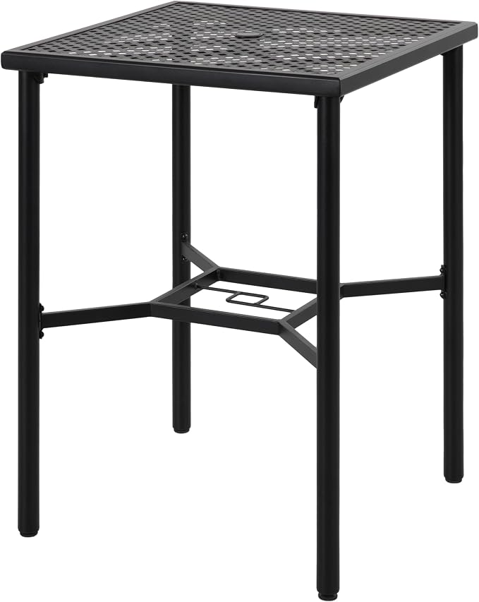 NUU GARDEN Patio Bar Table with Umbrella Hole, Bar Height Bistro Table, Black