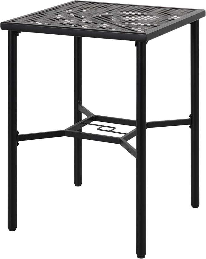 NUU GARDEN Patio Bar Table with One Umbrella Hole, Black