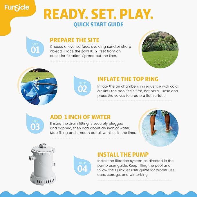 Funsicle Quickset Designer 14' x 36" Round Above Ground Swimming Pool, with FiltraBoost 800 GPH Filter Pump, Ladder, Type D Filter Cartridge & Repair Patch, Dark Herringbone