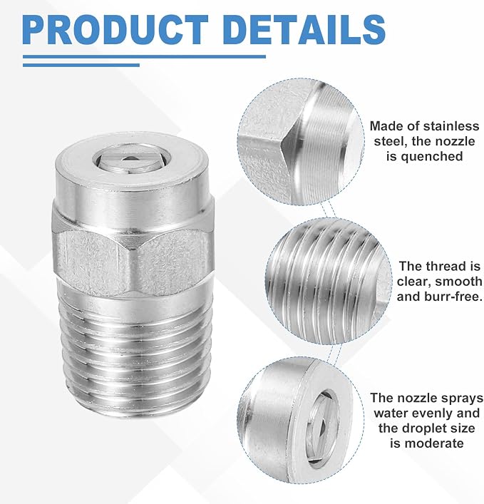 uxcell 2Pcs Pressure Washer Nozzle, Stainless Steel Thread Nozzles Tips, Universal Replacement for Undercarriage Cleaner Water Broom, 1/4 Inch NPT Male, 40 Degree 110 Orifice