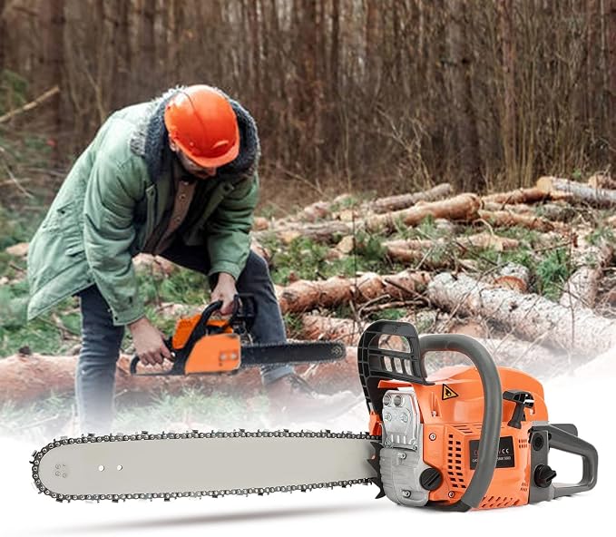 Chainsaw,58cc 20 Inch Gas Powered Chainsaw,8500rpm 2-Cycle Handheld Cordless Petrol Chainsaw Optional for Trees Wood Farm Garden Ranch Forest Cutting Logging Machine 20Inch