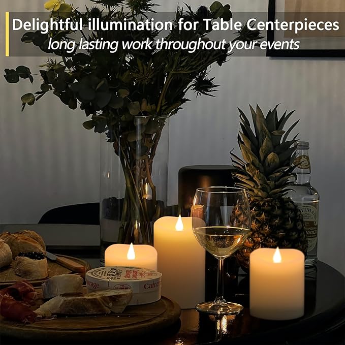 TECHLONG Flameless Candles Battery Operated with Timer, 3D Moving Flame Flickering, Last 600+ Hours Battery Candles, 3" x 5" Ivory Real Wax Electric LED Candle for Wedding Party Decorations