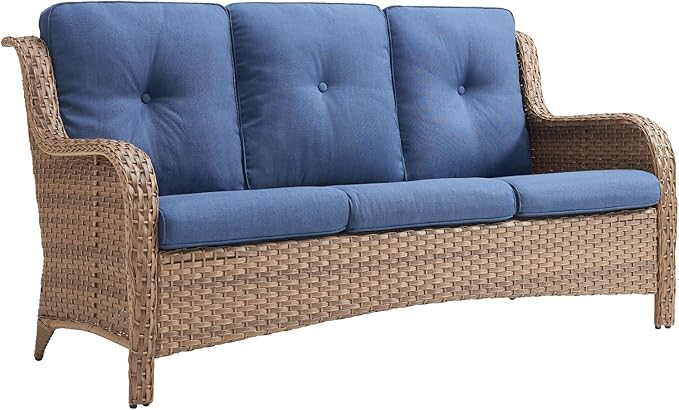 Rilyson Outdoor Couch Wicker Patio Sofa - 3 Seat Rattan Sofa with Deep Seating and Comfortable Cushions for Porch Deck Balcony Garden(Yellow/Blue)