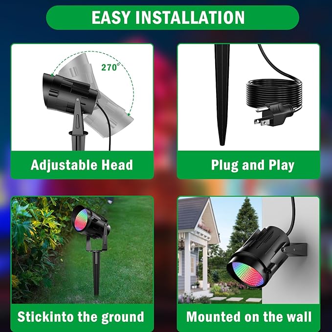 Christmas Halloween Spotlights Outdoor RGB Spotlight 12W Color Changing Landscape Lighting with Remote Control for Tree Garden Pathway 120V Waterproof Landscape Spotlights Lamp for Party Decor(6 pack)