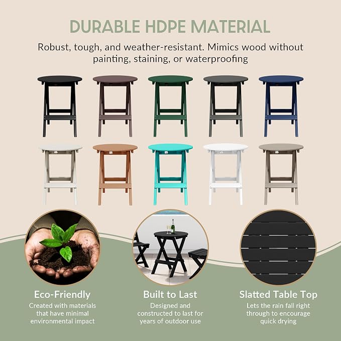 WestinTrends Malibu HDPE Outdoor 24.5 Inch Round Portable Folding Patio Dining Table, Black