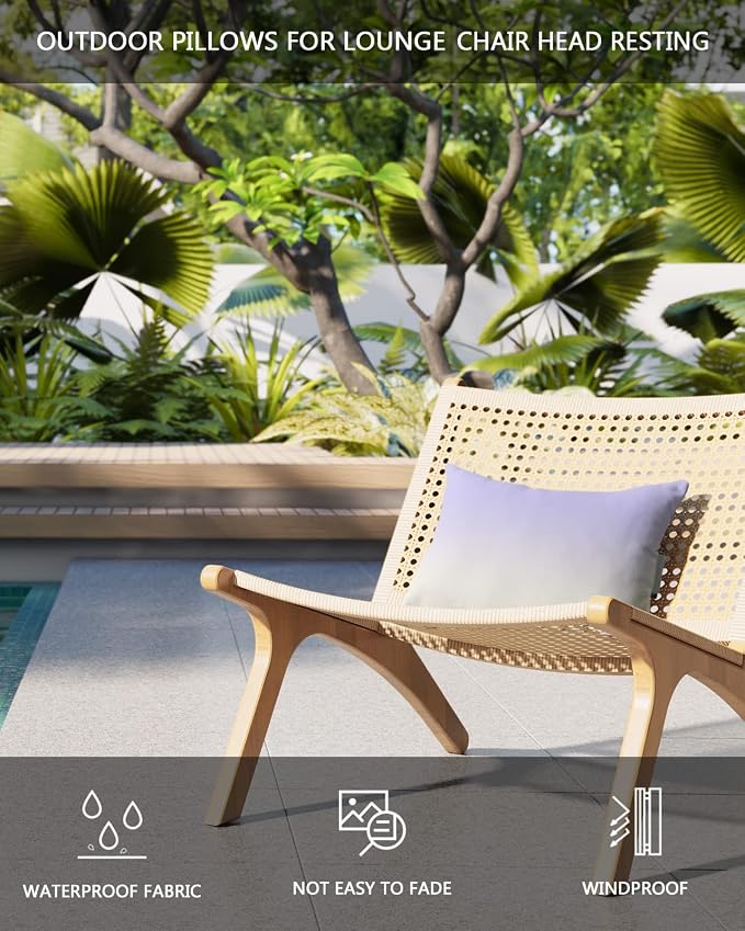 Outdoor Pillows Covers with Inserts Romantic Purple White Gradient Waterproof Recliner Pillow with Adjustable Strap Throw Pillows for Patio Furniture Pool Lounge Chair, 11x16 inch, 1PCS