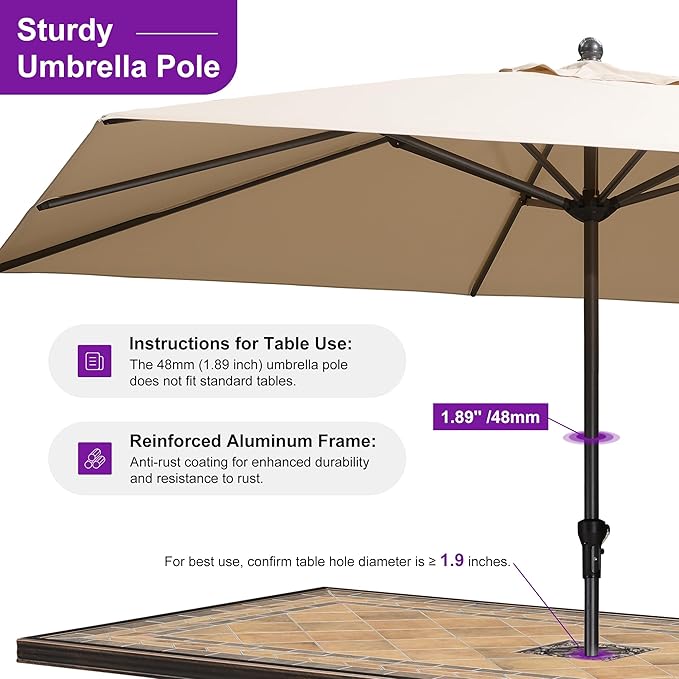 PURPLE LEAF 12' x 9' Patio Market Umbrella Outdoor Table Sun Umbrellas with Crank 8 Aluminum Sturdy Ribs for Pool Deck Backyard Beach Beige