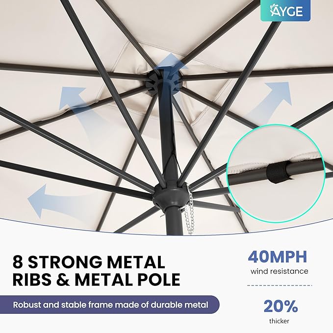 Ayge 8x10FT Large Rectangular Patio Umbrella Outdoor Table Umbrella w/Crank Rectangle Market Umbrella UV Protection for Garden, Deck,Lawn,Yard & Pool,White