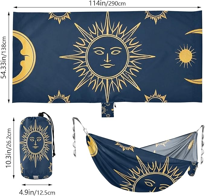 Gold Boho Sun Moon 330lb Capacity Hammocks for Camping with Tree Straps Indoor Hammock for Outside Beach Patio Garden Base para hamaca