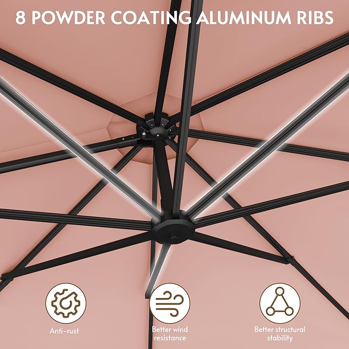 11FT Cantilever Patio Umbrella with Base Included, Large Cantilever umbrella with 360°Rotation, Heavy-Duty Offset Outdoor Umbrella for Patio,Pool,Garden and Backyard (Pink)