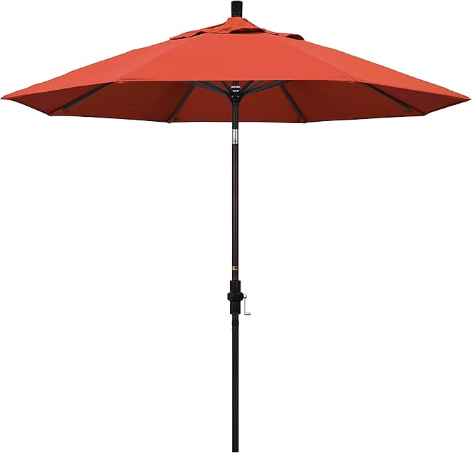 California Umbrella 9' Round Aluminum Market Umbrella, Crank Lift, Collar Tilt, Bronze Pole, Sunbrella Spectrum Cilantro