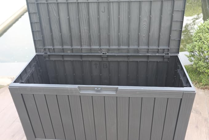 BTEXPERT 75 Gallon Resin Deck Box, Outdoor Storage Container for Patio Furniture Garden Tools Cushions Pool Sports Equipment Waterproof Lockable Stainless Steel insert UV Resistant Set of 2