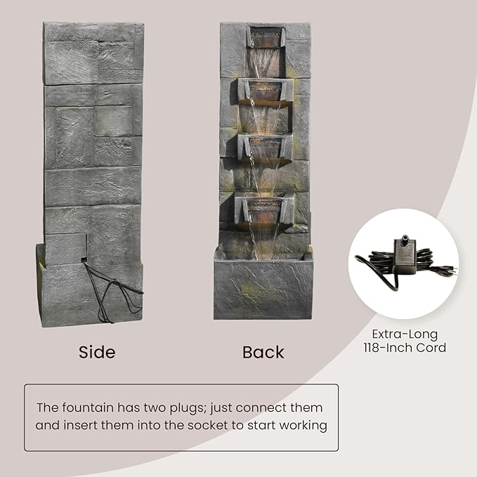 Tiered Outdoor Water Fountain Garden - 41'' Tall Patio Fountains Outdoor Water Feature with Light, Resin Cascading Waterfall Feature Stone Texture Waterfall for Yard Patio Porch Outside, Gift