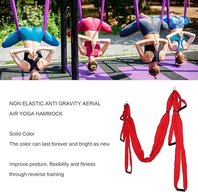 Aerial Yoga Swing Set, Polyester Cotton Yoga Hammock Set, Adjustable Improve Flexibility Yoga Hammock for Physical Exercise (Red)