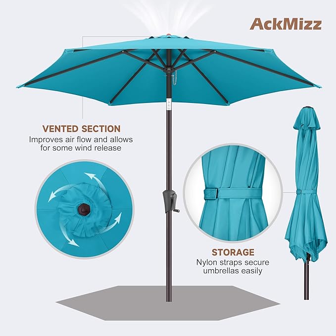 7.5ft Outdoor Patio Umbrella - Table Umbrella Waterproof UV Protection, Sombrillas de Patio with Push Button Tilt, Sun Umbrella for Pool, Porch, Garden, Deck, Backyard (Aqua Blue)