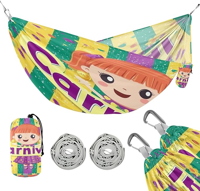 Mardi Gras Carnival Little Doll Coin Floats Outdoor Hammock with Tree Straps Tree Hammock for Outside Beach Patio Garden