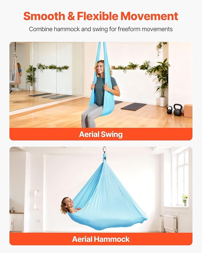 Aerial Yoga Hammock & Swing 300 lbs Capacity, 360° Swivel with Ceiling Mount Kit, Dual-Function for Home, Studio and Fitness