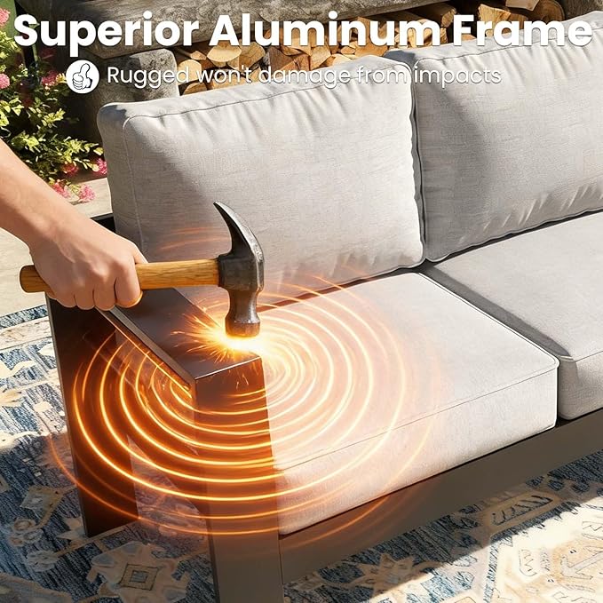 5 Pieces Modern Aluminum Patio Furniture Set, Outdoor Conversation Sets Metal Sectional Sofa with Coffee Table