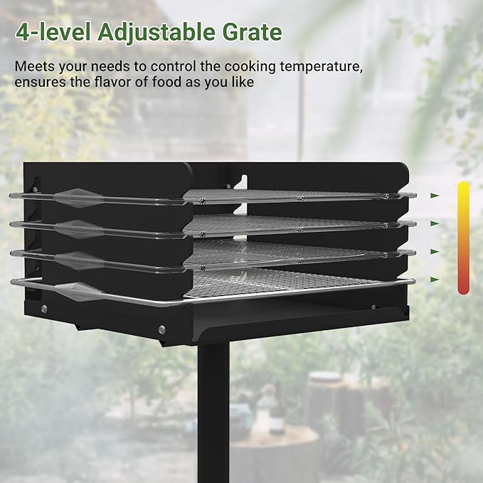 Park Grills, 256 Sq. In, Park Style Charcoal Grill, Heavy Duty In Ground Park Grill with Stainless Steel Cooking Grate and Cover for Commercial and Outdoor Cooking 16'' L x 16'' W x 8'' H