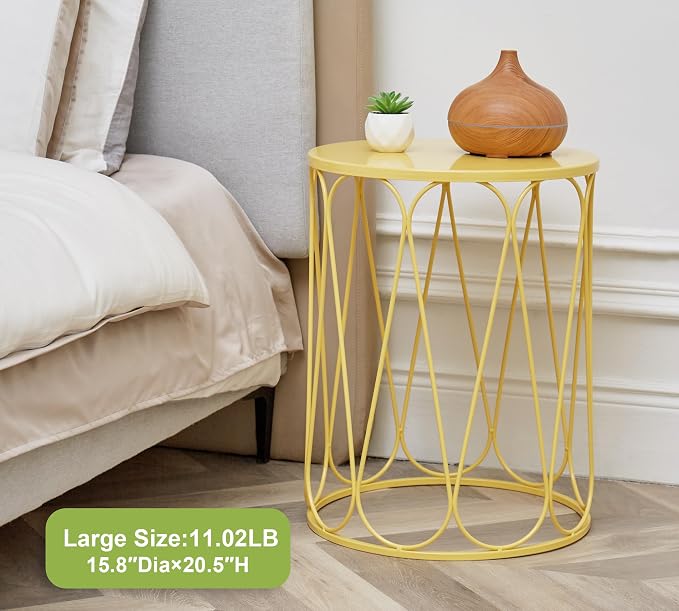 HFHOME Set of 3 Metal Outdoor Side Table, Round Coffee Table for Indoor Outdoor, Heavy Duty End Tables Plant Stand Garden Stool- Yellow