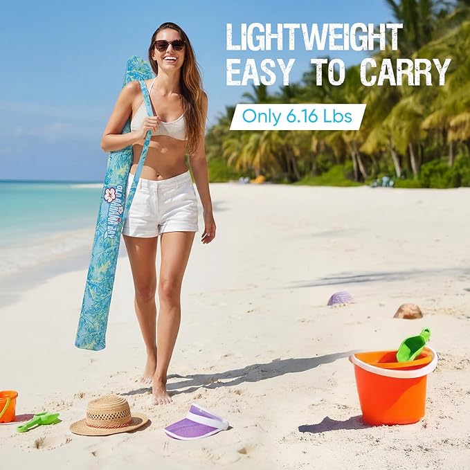 Old Bahama Bay 8ft Beach Umbrella with Screw Sand Anchor & Tilt Mechanism, UPF 50+ UV Protection, Windproof Heavy Duty Portable Sun Shelter with Carry Bag for Patio, Garden, Pool, Backyard, Palm Print