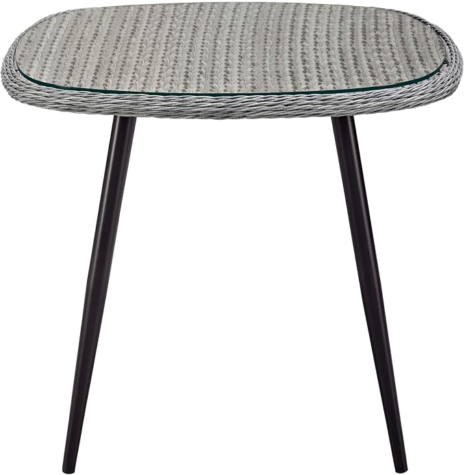Modway Endeavor Wicker Rattan Aluminum Glass Outdoor Patio 36" Square Dining Table in Gray
