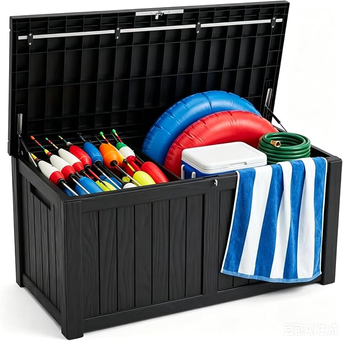 150 Gallon Resin Outdoor Storage Box for Garden Tools, Pool Supplies & Patio Cushions – Waterproof & UV-Resistant, Durable Material – Lockable (Black)