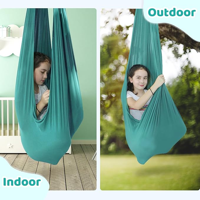 TOPARCHERY Indoor Sensory Swing w/More Special Needs, Cuddle Hammock for Sensory Integration Snuggle Swing Hammocks (Green)