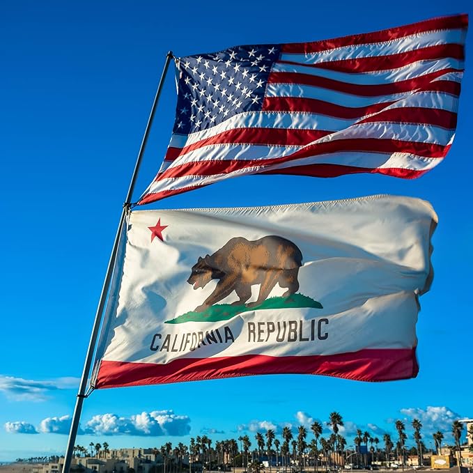 XIFAN Combo Pack: American Flag & California Flag 3x5 Outdoor, Heavy Duty 210D Nylon US & CA Flag, Strongest Longest Lasting with Embroidered Stars/Sewn Stripes/Brass Grommets