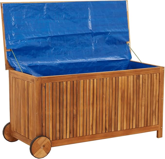 Garden Storage Box with Wheels, Outdoor Storage Box, Wooden Garden Storage, Solid Wood Acacia 113x50x58 cm