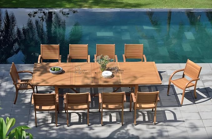 Amazonia Berlin Patio Extendable Table | Teak Finish | Durable and Ideal for Indoors and Outdoors