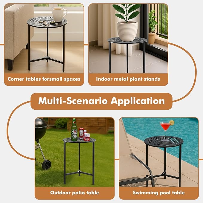 Party Zealot Set of 2 Small Round Metal Side Tables, 13-Inch Black Outdoor End Tables for Patio, Balcony, Porch or Garden – Weather-Resistant Corner Coffee Table for Small Spaces & Indoor Plant Stand