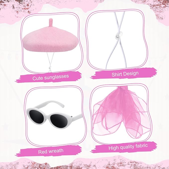 Yaomiao 3 Pcs 50s French Porch Goose Outfit Set for 23'' 17'' Cement Lawn Goose Costume Beret Hat for Carnival Statue Decor (Pink)